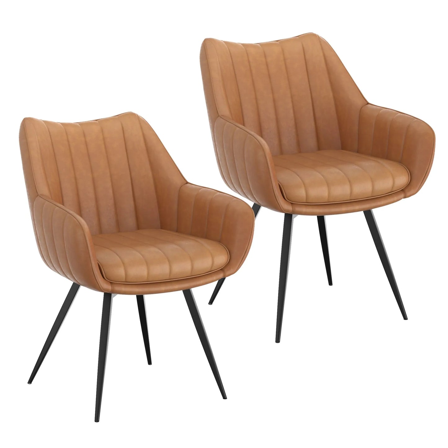 Talon Swivel Faux Leather Dining Chairs Set of 2 With Black Metal Legs