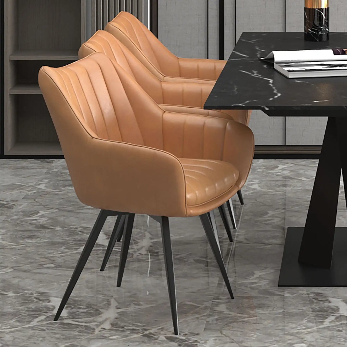 Talon Swivel Faux Leather Dining Chairs Set of 2 With Black Metal Legs