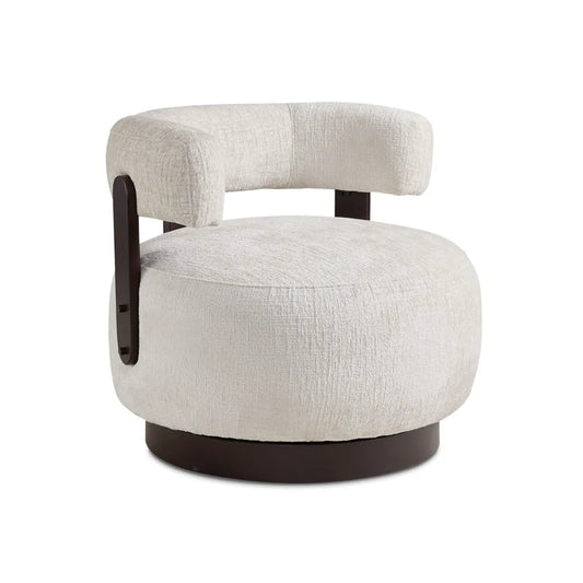 Taupe Accent Chair in Linen With Solid Wood Frame, Customizable Fabric, For Living Room