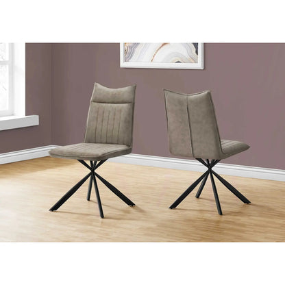 Taupe Leather-Look Dining Chairs – Starburst Black Metal Legs - 2pcs