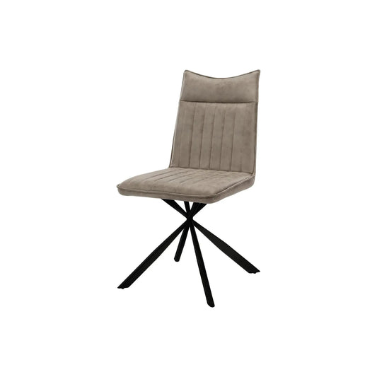 Taupe Leather-Look Dining Chairs – Starburst Black Metal Legs - 2pcs