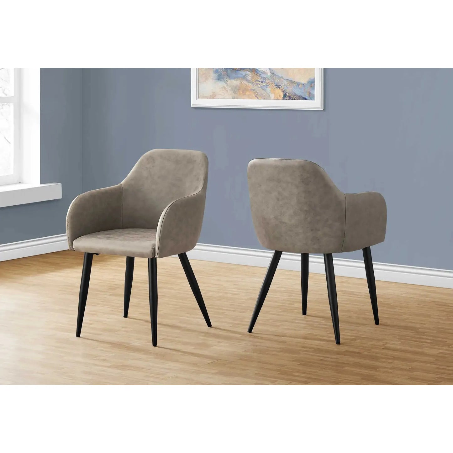 Taupe Leather-Look Fabric Dining Chairs with Armrests – Set Of 2