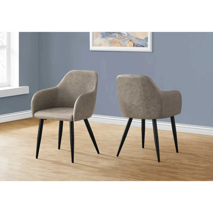 Taupe Leather-Look Fabric Dining Chairs with Armrests – Set Of 2