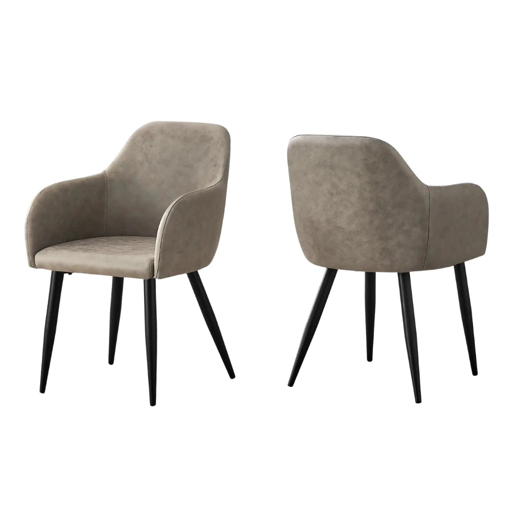 Taupe Leather-Look Fabric Dining Chairs with Armrests – Set Of 2