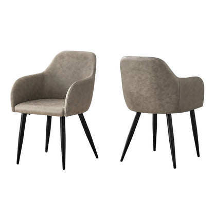 Taupe Leather-Look Fabric Dining Chairs with Armrests – Set Of 2