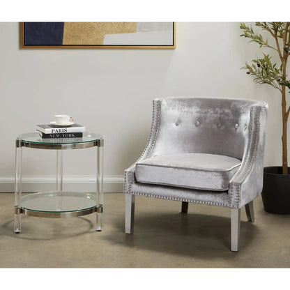 Paloma Tempered Glass 2 Shelf End Table with Polished Steel Frame