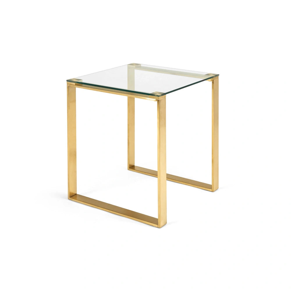 Tempered Glass End Table with Gold Steel Frame -  for Living Room