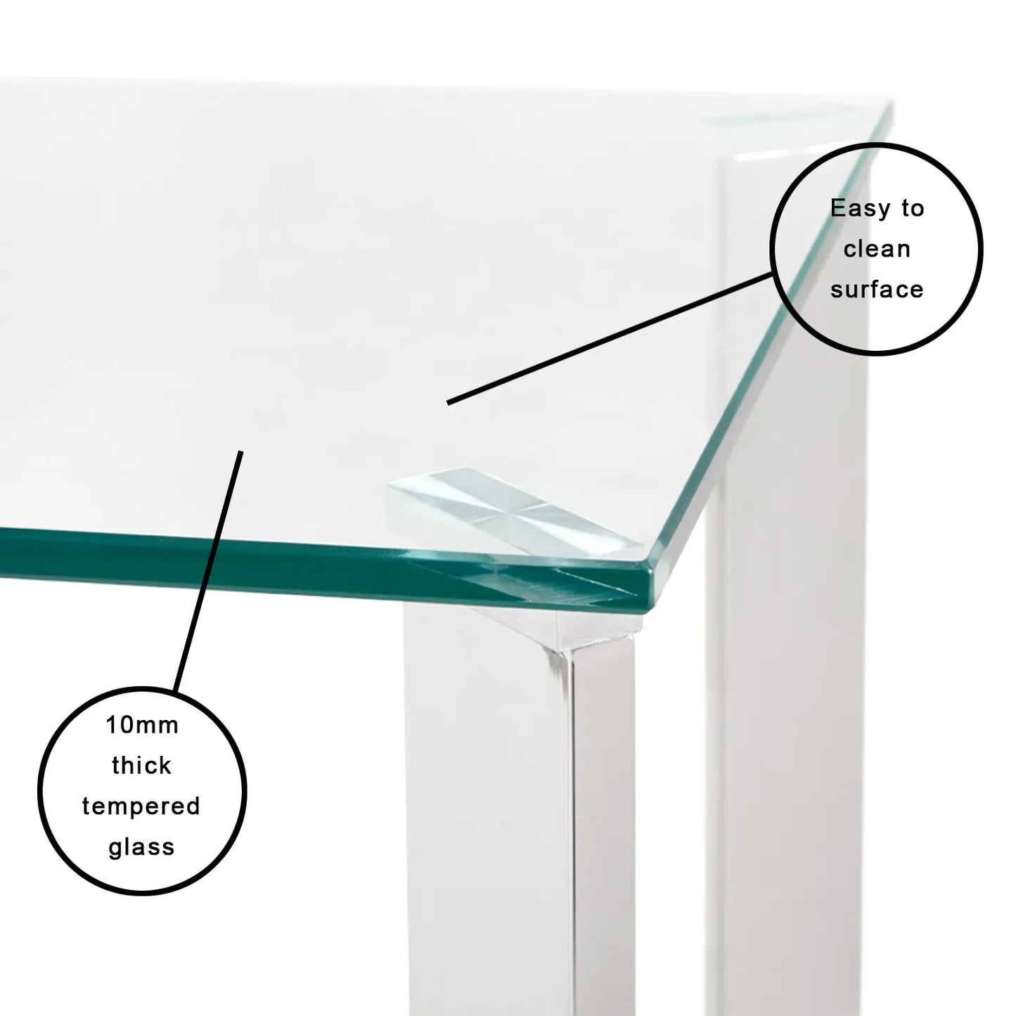 Maison Tempered Glass Top End Table with Stainless Steel Frame