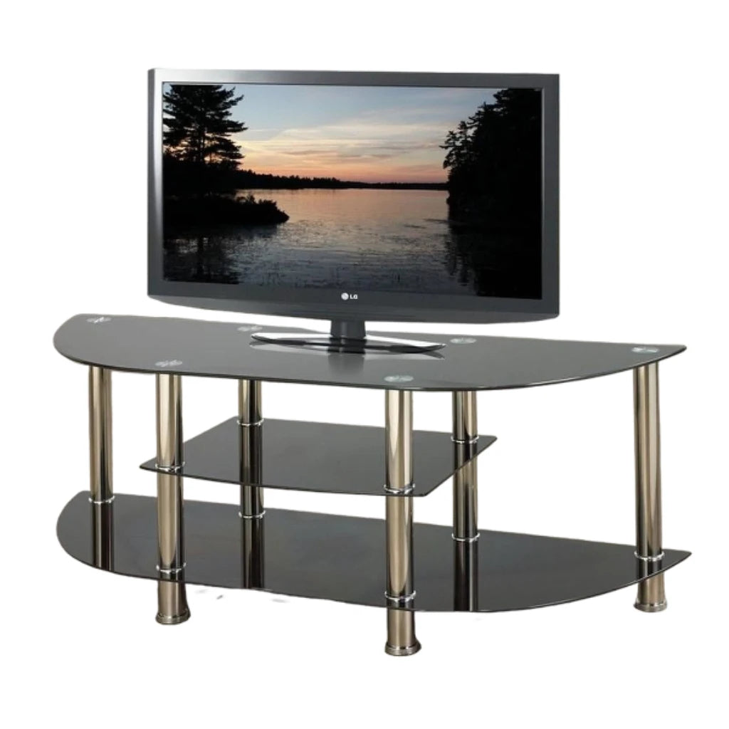 55” Modern Black Tempered Glass TV Stand For living room