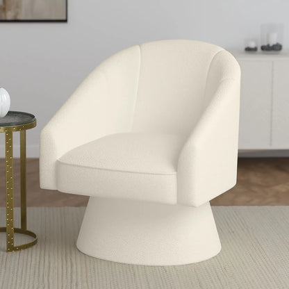 Tilsy Modern Swivel Accent Chair in Ivory Boucle with Pedestal Base
