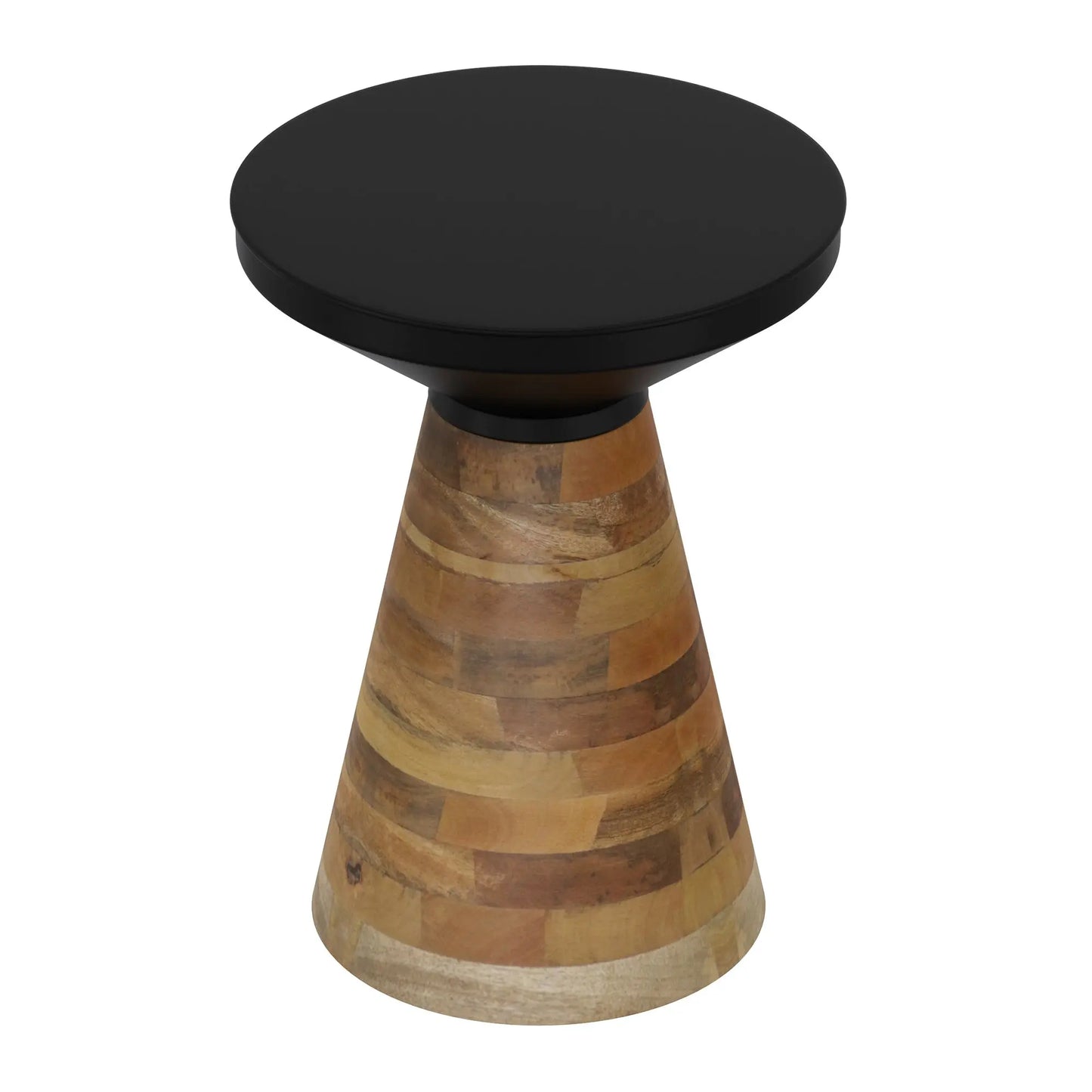 Boden Black and Wood Accent Table with Walnut Mango Wood Base