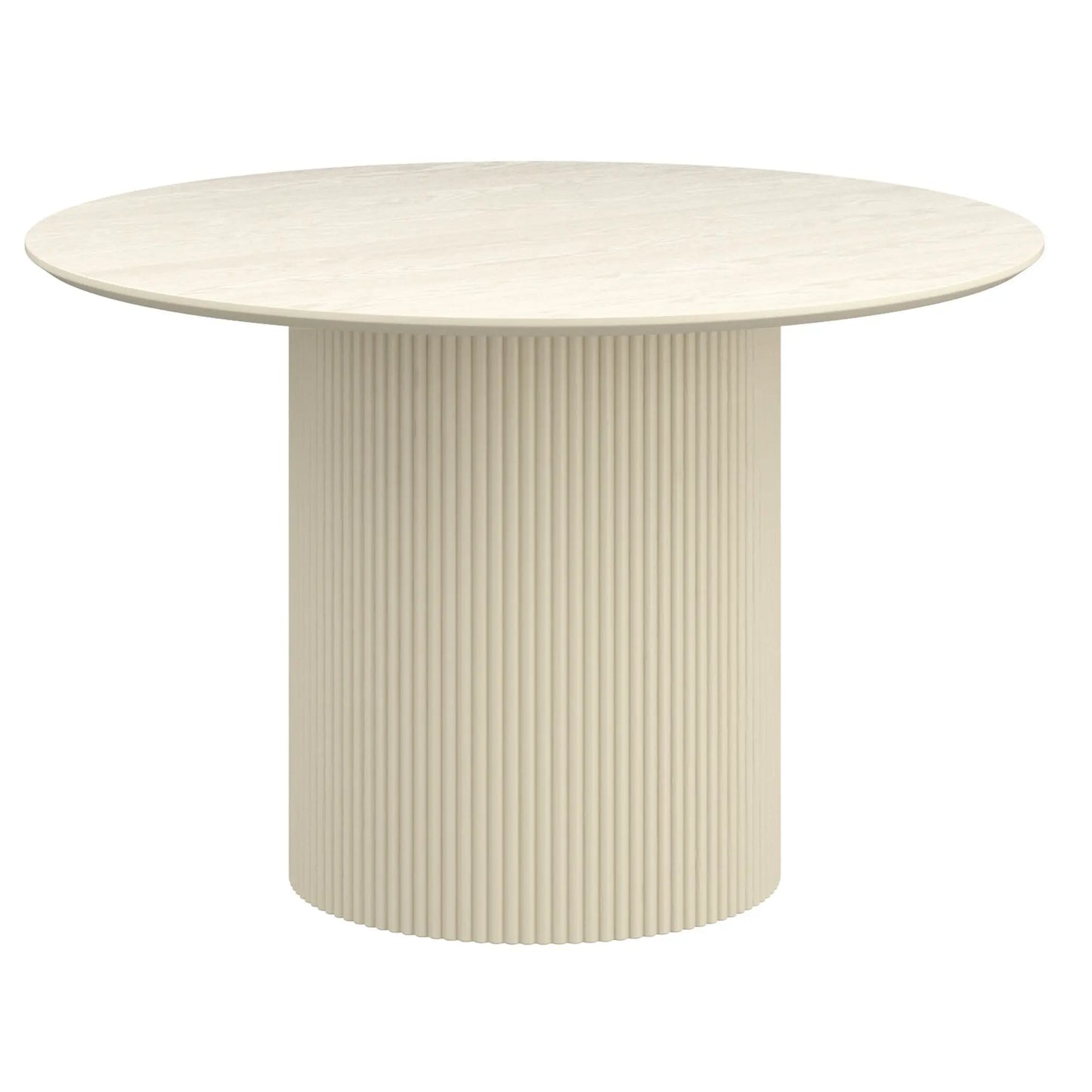 Round table with a ribbed cylindrical base on a white background