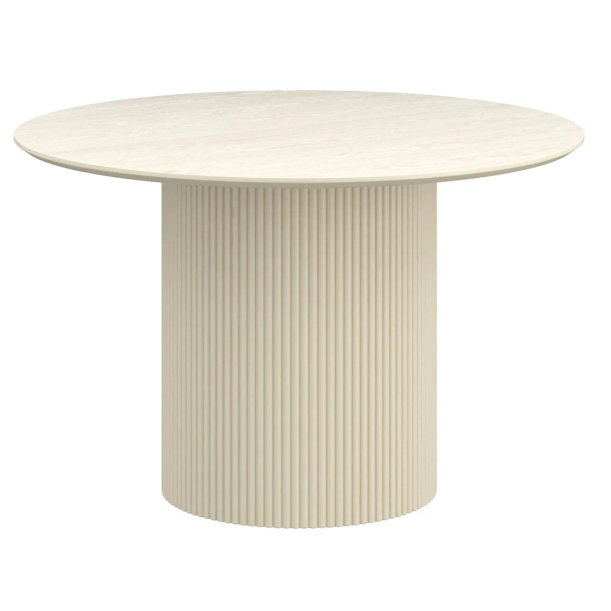 Round table with a ribbed cylindrical base on a white background