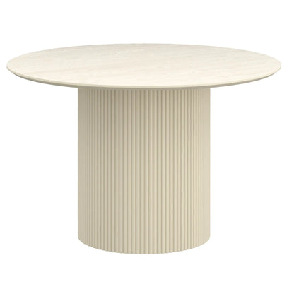 Round table with a ribbed cylindrical base on a white background