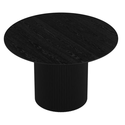Tovas 47 Round Black Dining Table with Pedestal Wood Base