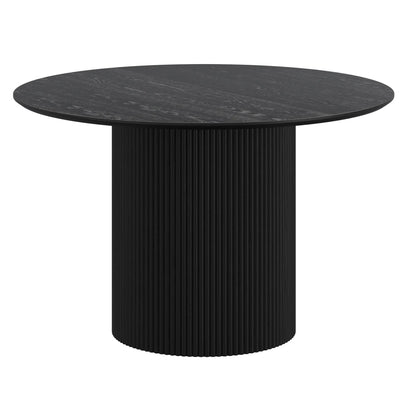 Tovas 47 Round Black Dining Table with Pedestal Wood Base