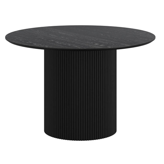 Tovas 47 Round Black Dining Table with Pedestal Wood Base