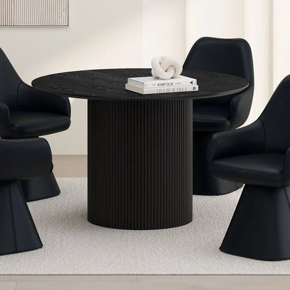 Tovas 47 Round Black Dining Table with Pedestal Wood Base