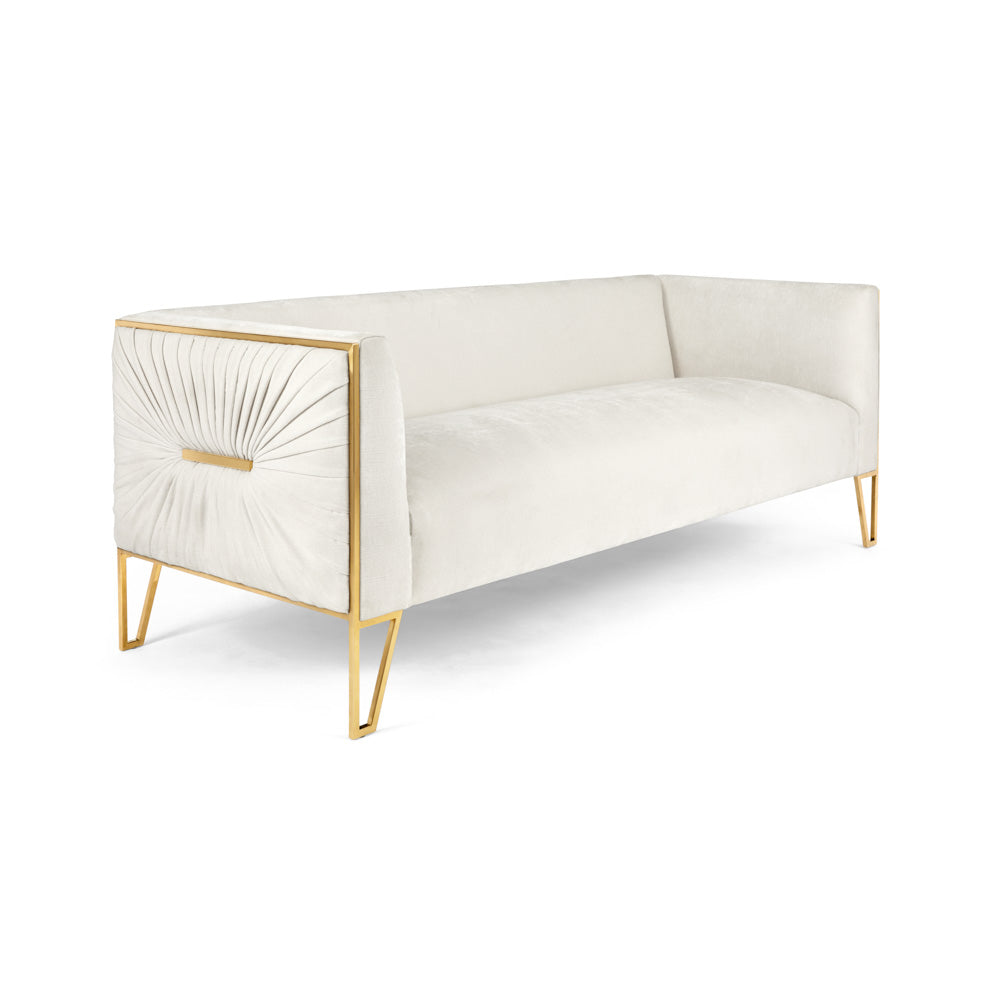 Truro Modern Fabric Sofa in Vanilla With Matte Gold Steel Frame