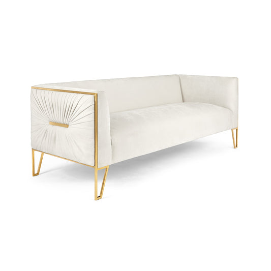 Truro Modern Fabric Sofa in Vanilla With Matte Gold Steel Frame