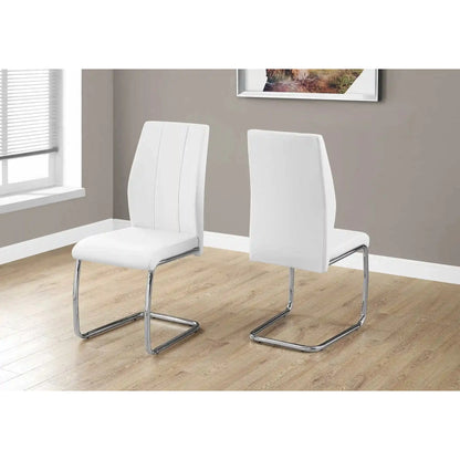 White Leather Look Dining Chair - U-Shaped Chrome Legs - 2pcs