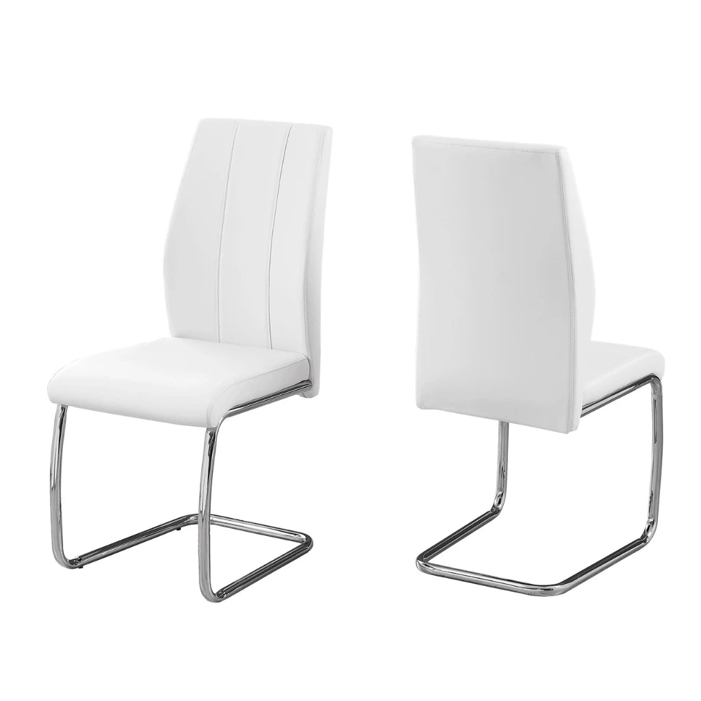 White Leather Look Dining Chair - U-Shaped Chrome Legs - 2pcs