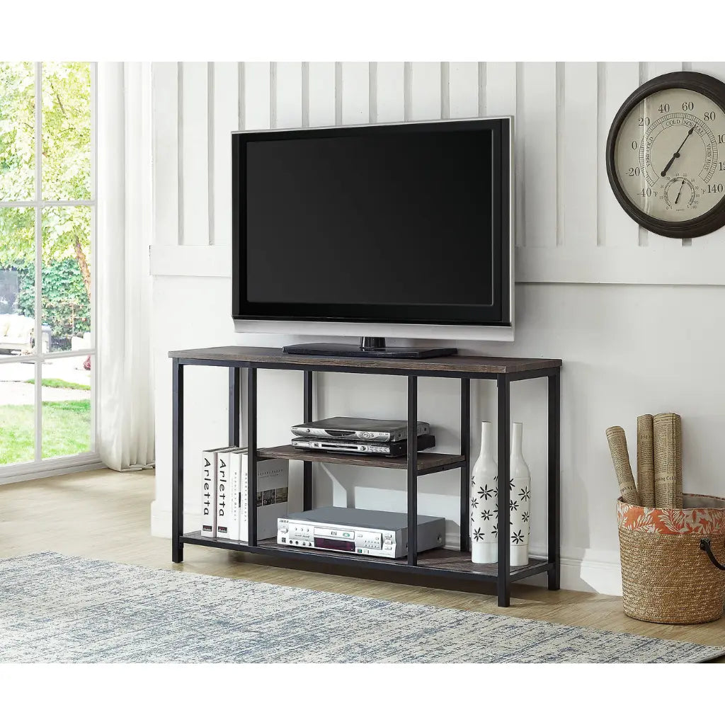 Distressed Wood TV Console Table – Metal Base, Holds 55” TV