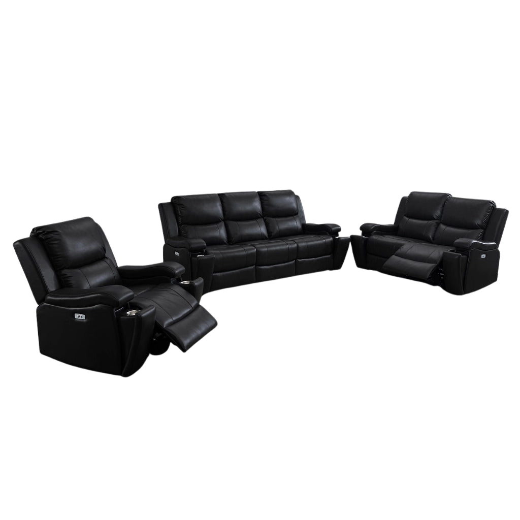 3PC Power Reclining Leather Sofa Set with USB & Cup Holders