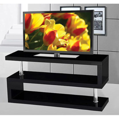 48” Wide Modern 3-Tier Sleek Black TV Stand with Chrome legs