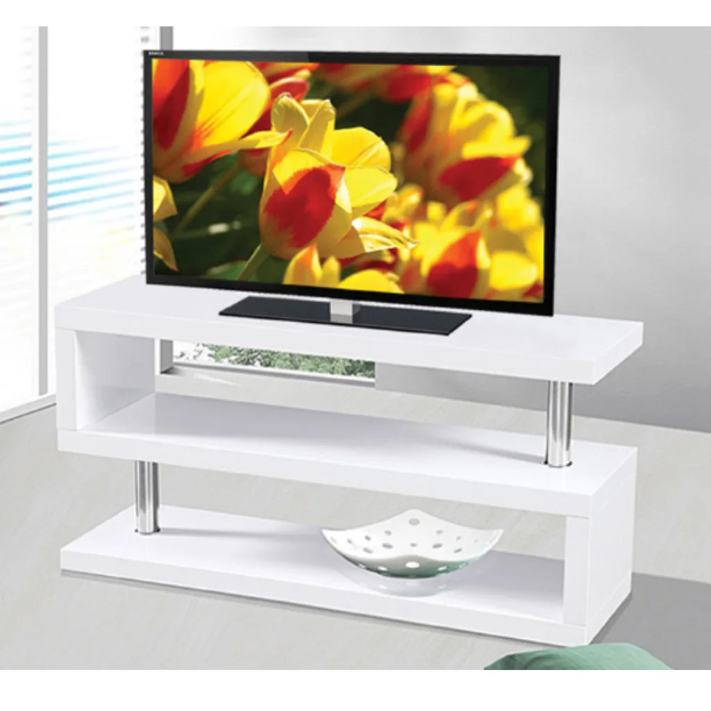 48” Wide Modern 3-Tier Sleek Black TV Stand with Chrome legs