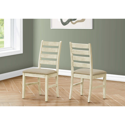 Upholstered Dining Chairs – Beige Linen-Look Fabric - Set of 2