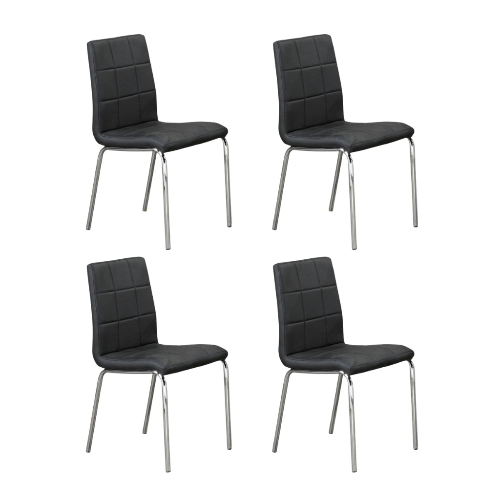 Four black dining chairs with chrome legs 