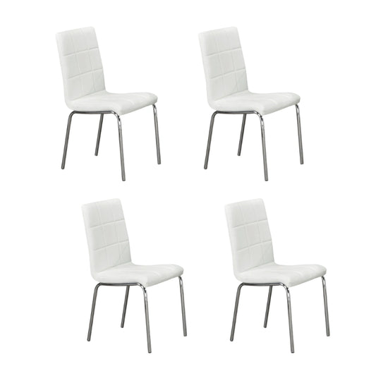 Four white dining chairs with chrome legs 