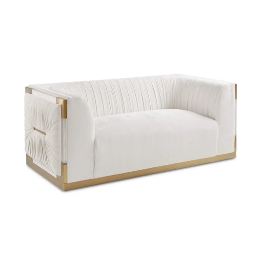 Vanilla Fabric Loveseat with Gold Frame – Paloma Contessa Sofa