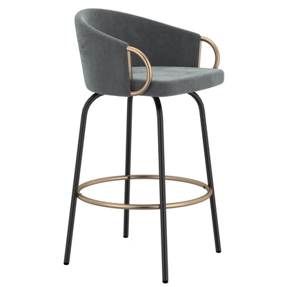 Velvet Swivel Counter Stools With Gold Accents – Set of 2