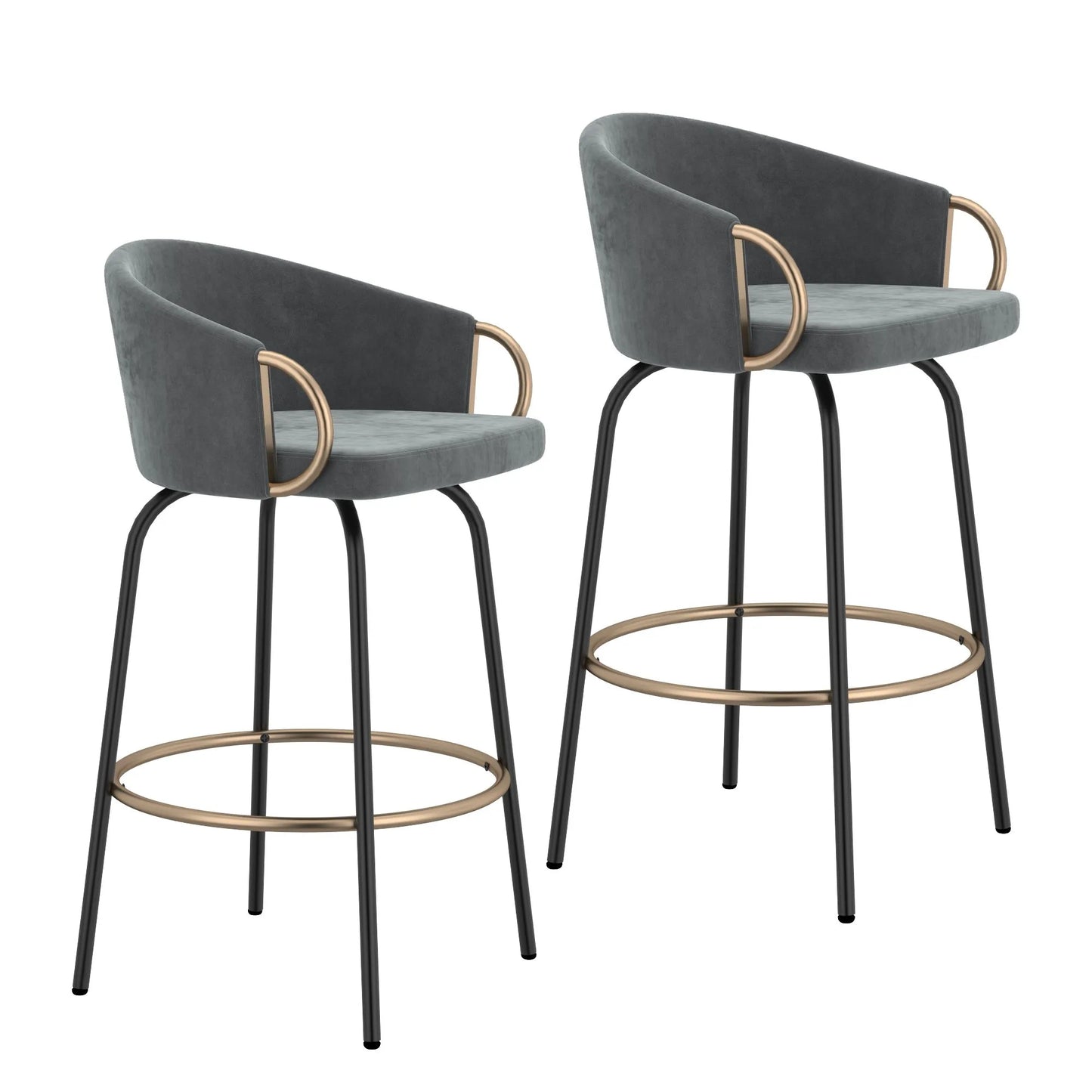Velvet Swivel Counter Stools With Gold Accents – Set of 2