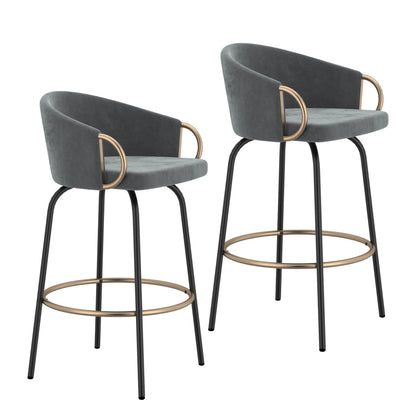 Velvet Swivel Counter Stools With Gold Accents – Set of 2
