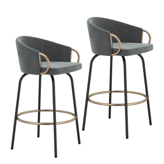 Velvet Swivel Counter Stools With Gold Accents – Set of 2