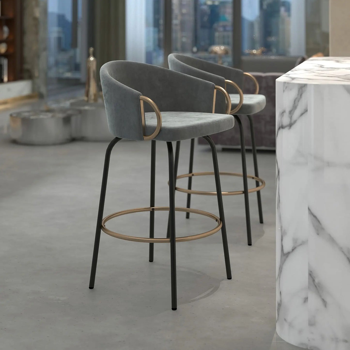 Velvet Swivel Counter Stools With Gold Accents – Set of 2