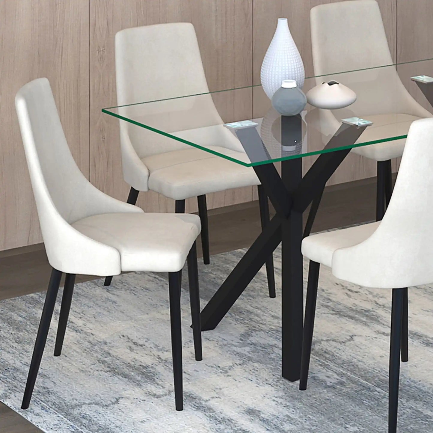 Venice Mid‑Century Modern Dining Chairs – Set of  2 With Beige Fabric