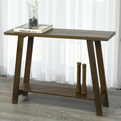 Volsa Solid Wood Console Table – 2-Tier Narrow Table for Entryways