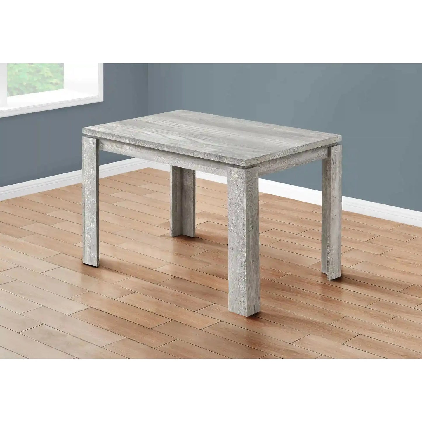 Grey Reclaimed Wood-Look  Dining Table with Block-Style Legs