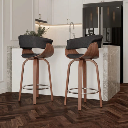 Holt Swivel Counter Stool with Curved Wood Frame & Fabric Seat