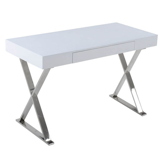 Wendy White Gloss Wood Console Table with Drawer & Steel Frame