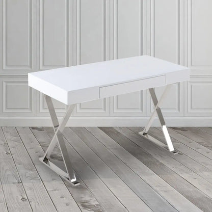 Wendy Modern White Table with Drawer & Steel Frame