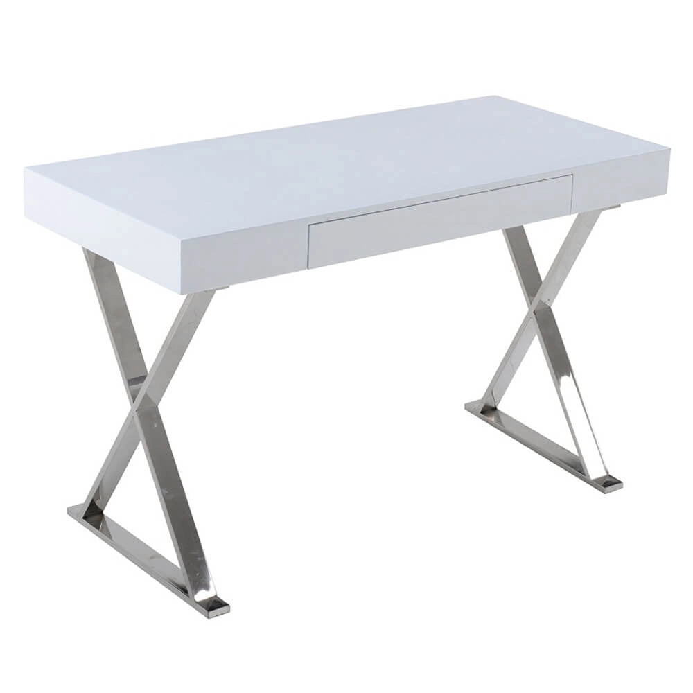 Wendy Modern White Table with Drawer & Steel Frame