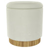 Alya Round Storage Ottoman with Lid – Natural Wood Base, Fabric Top