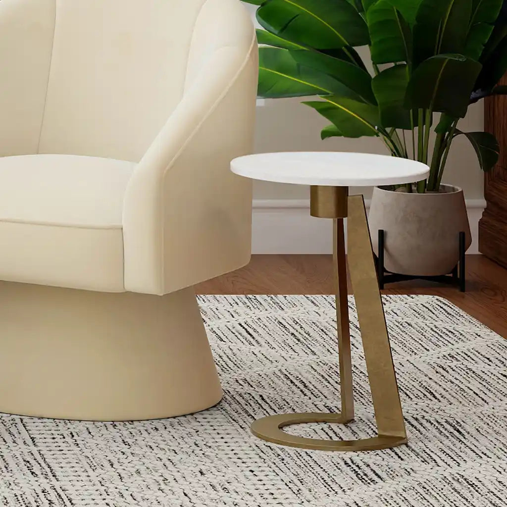 Devas Marble Accent Table with Hammered Brass Base