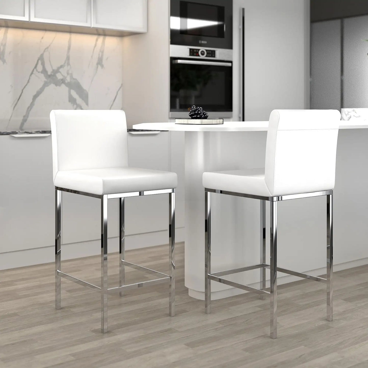 Porto Modern Counter Stools with Faux Leather and Chrome Base - 2PC