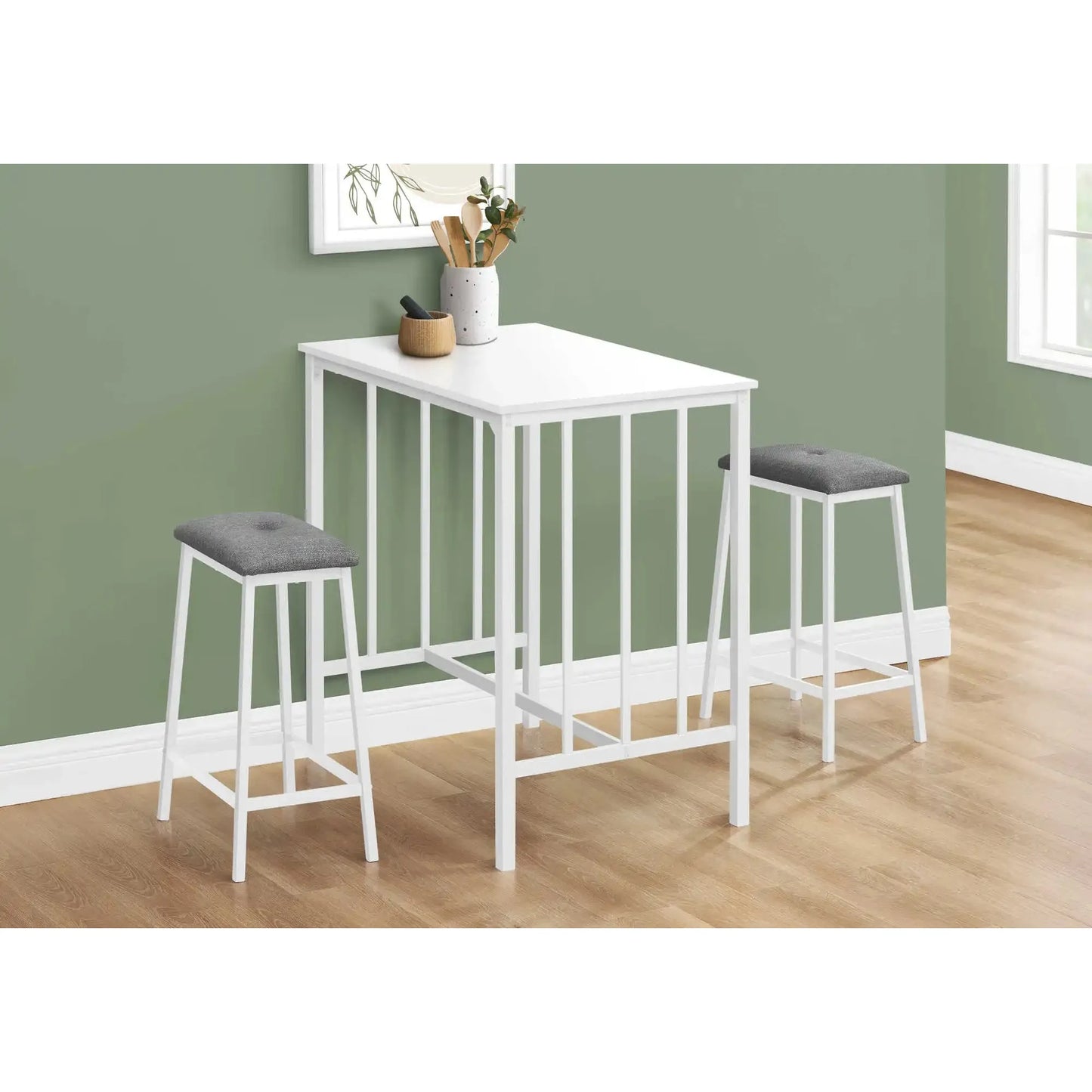 White Counter Height Dining Room Set For 2 - One Table 2 Stools
